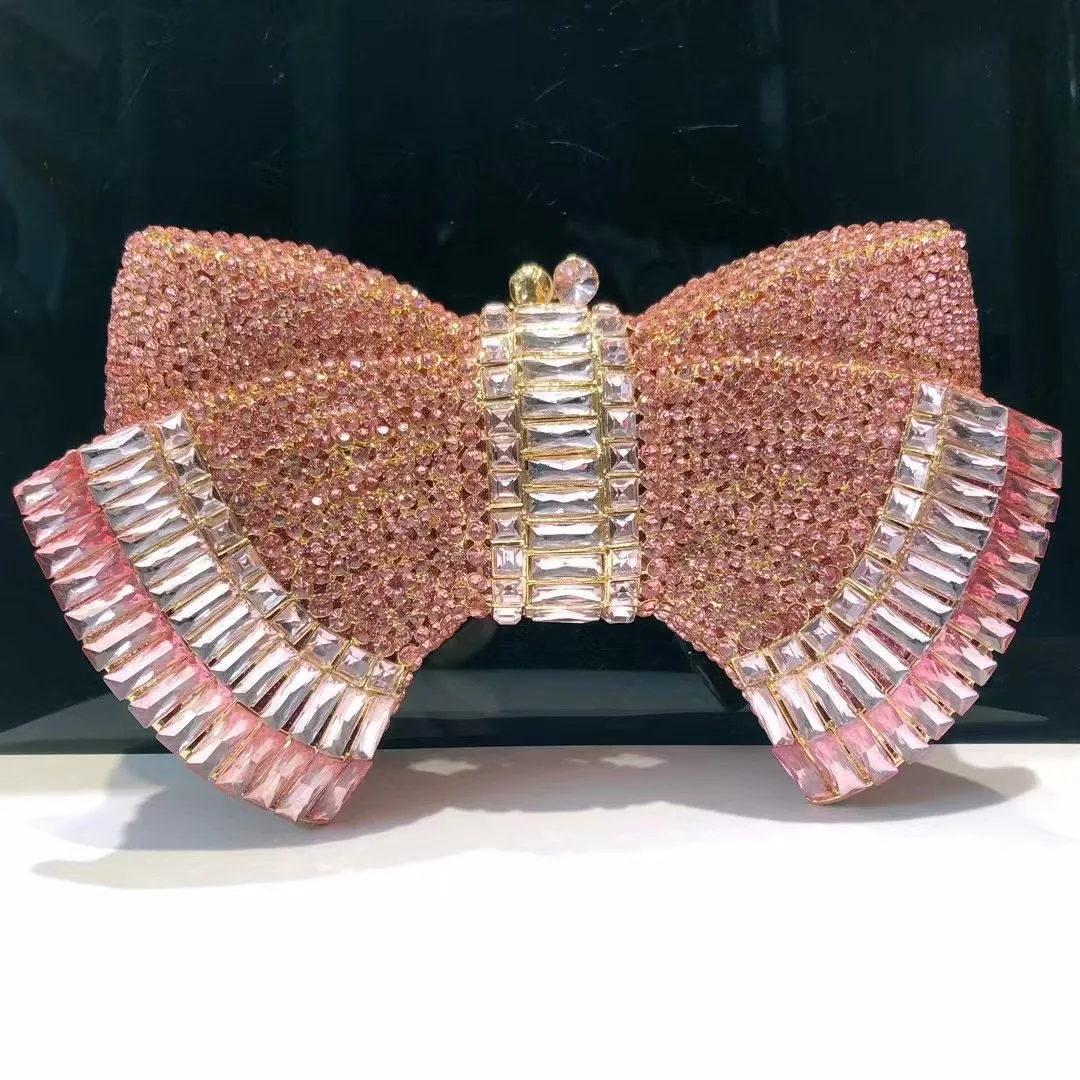 Blue/White Bow Rhinestone Bag Crystal Formal Evening Clutches Diamond Purses For Women Wedding Prom Handbags Dinner Prom Clutch