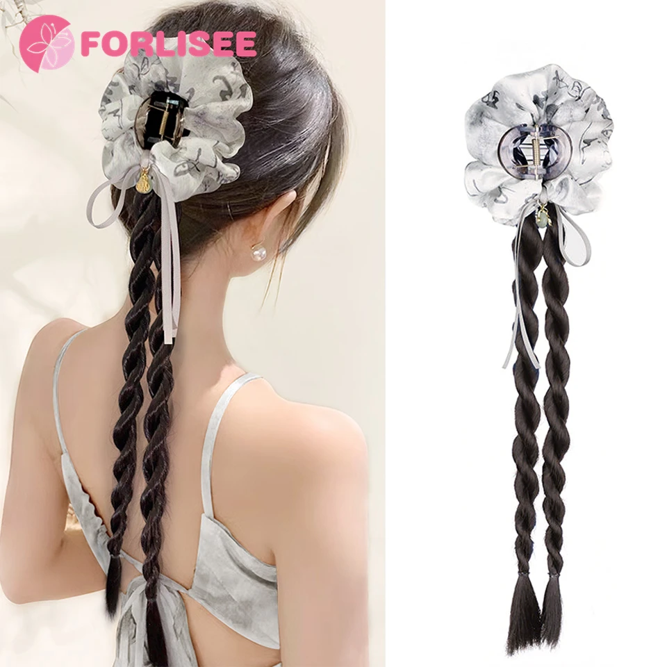 

FORLISEE Synthetic New Chinese Style Wig Braid National Style Claw Clip Twisted Braid Hanfu Cheongsam Ancient Style Wig Ponytail