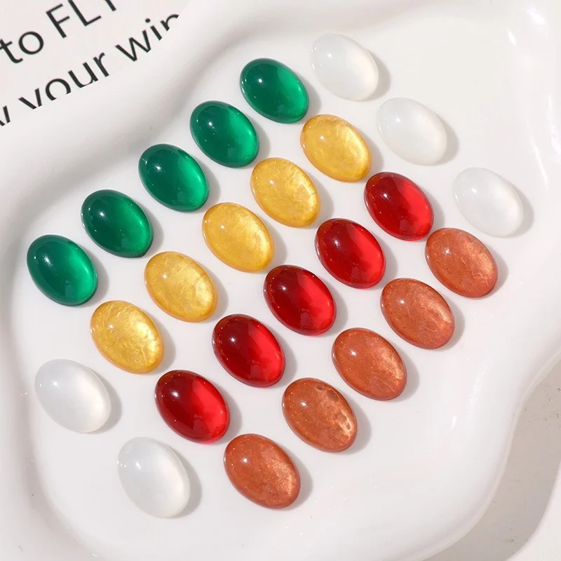 Summer style 100pcs/lot color print geometry ovals shape resin cabochon beads diy jewelry garment hair accessory