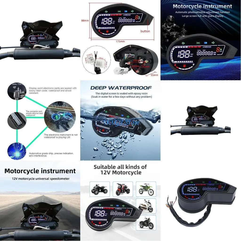 

37JE Odometer Tachometer LED BAILDWARD Digital Speedometer Accessy Accessy Accessy