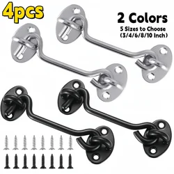 4Pcs 3/4/6/8/10 Inch Stainless Steel Hook and Eye Latch,Barn Door Easy Lock,Hooks Latch,Window Locks,Windows Support,Wind Brace