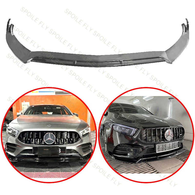 

For Benz A CLASS W177 2019-2022 A180 A200 A35 AMG BBS Style High Quality ABS Car Front Lip Bumper Spoiler Body Kit Glossy Black