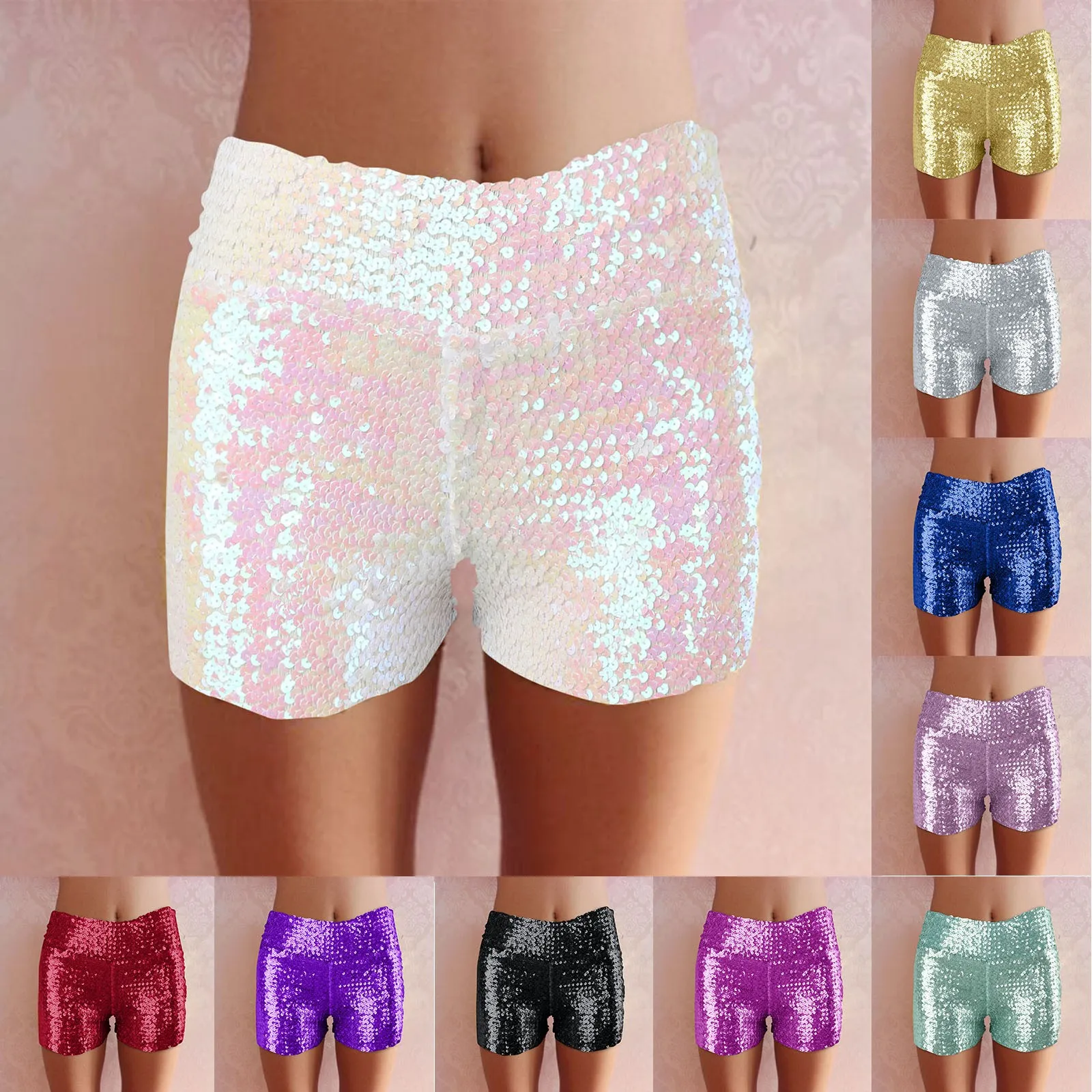 Women Dance Shorts High Elastic Shiny Sequins Solid Color Girls Modern Hip-Hop Jazz Dancing Stage Performance Costume Short Pant