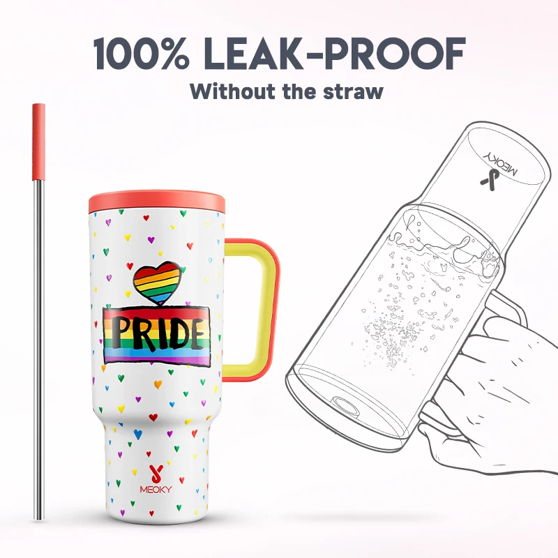 Meoky 40oz Big Straw Cup Pride Month Prints Stainless Steel Thermal Insulation Double Wall Leak-Proof Portable Cup Fashon Gift