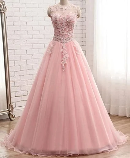 

ANGELSBRIDEP Sheer Neck Ball Gown Quinceanera Dresses Sweet 16 Applique Tulle Vestidos de Masquerade Princess Party Plus Size