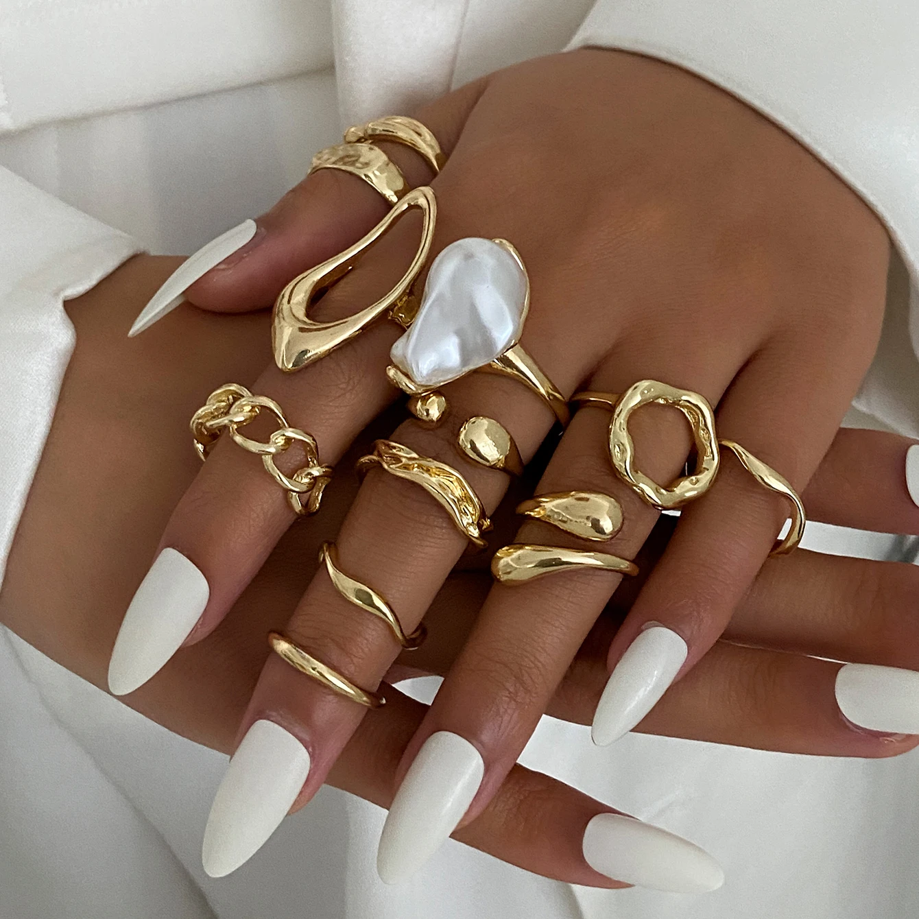 Ingemark 12 Teile/satz Vintage Unregelmäßige Wasser Tropfen Ringe für Frauen Neue Trend Minimalistischen Geometrische Offene Ringe Partei Schmuck Geschenk