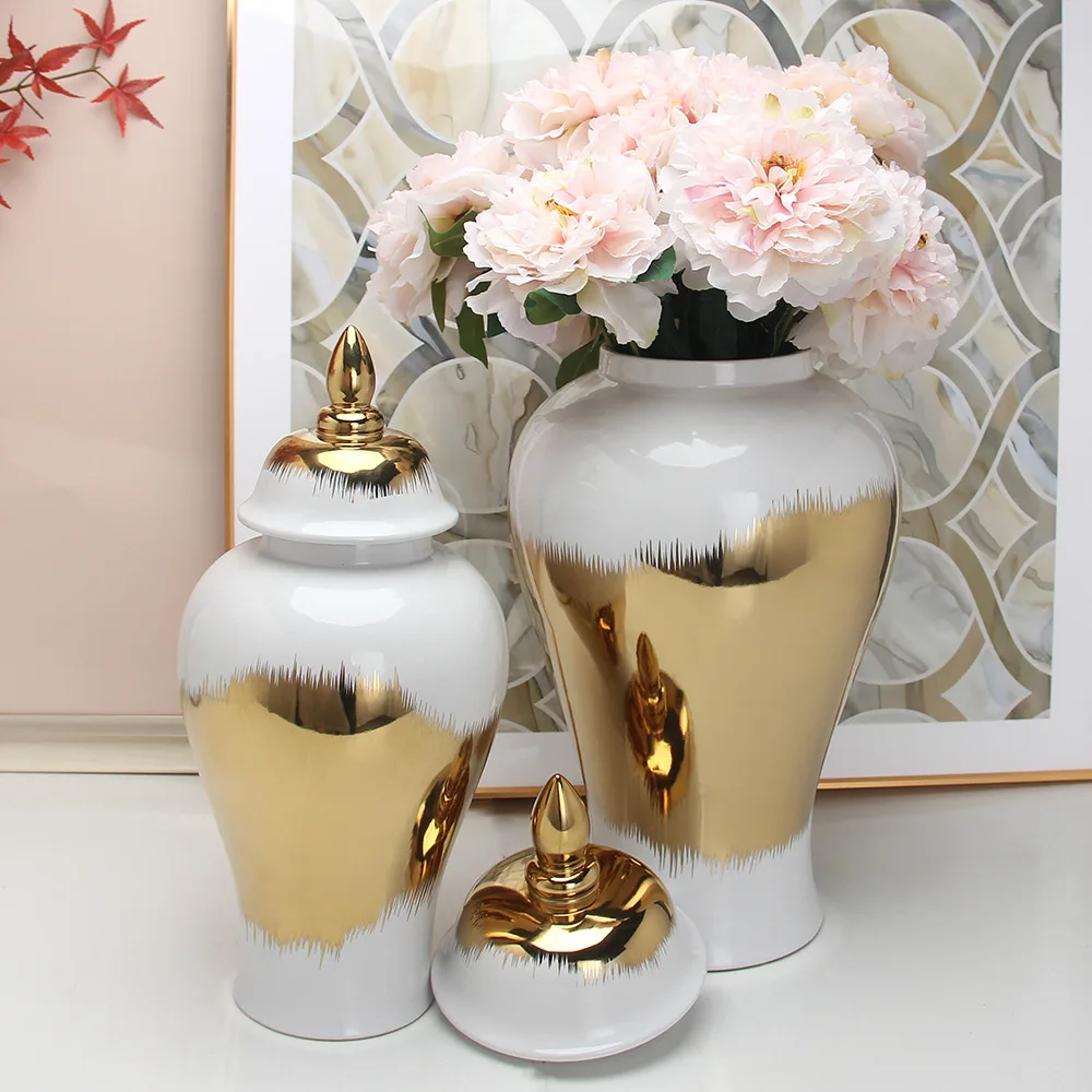 

Ceramic General Jar Gold Pattern Porcelain Ginger Pot Storage Tank Flower Vase Home Furnishing Decoration Gold Vintage Bottle