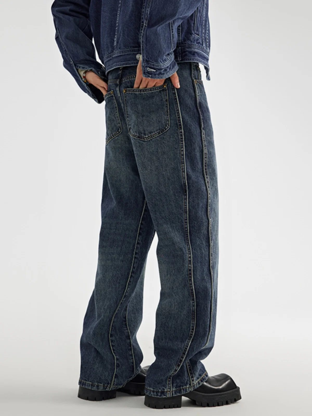 

Мужские джинсы в американском ретро-стиле, весенне-осенние, модные, с пэчворком, широкие, прямые, в стиле High Street, повседневные, из хлопкового денима