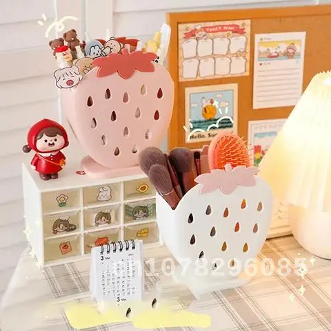 

Cute Multi-function Desk Organizer, Strawberry Divided Grid, Pen Holder, Makeup Brush Storage, Stationery Box, Desk Shelf