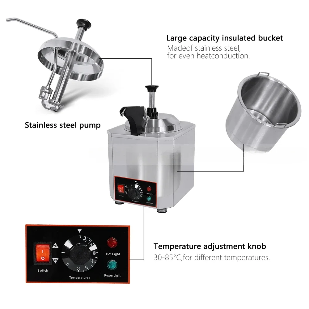 Commercial Sauce Warmer Chocolate/ Cheese Dispenser Sauce Pump Machine  2L Cylinder Stainless Steel 30~85°C 110V/ 220V B