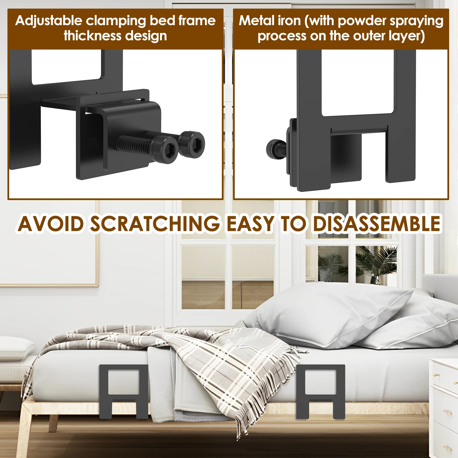 6 قطعة مرتبة التجنيب بار معدني عدم الانزلاق فراش القابض قابل للتعديل فراش استقرار مع مفتاح سداسية لإطار السرير #4