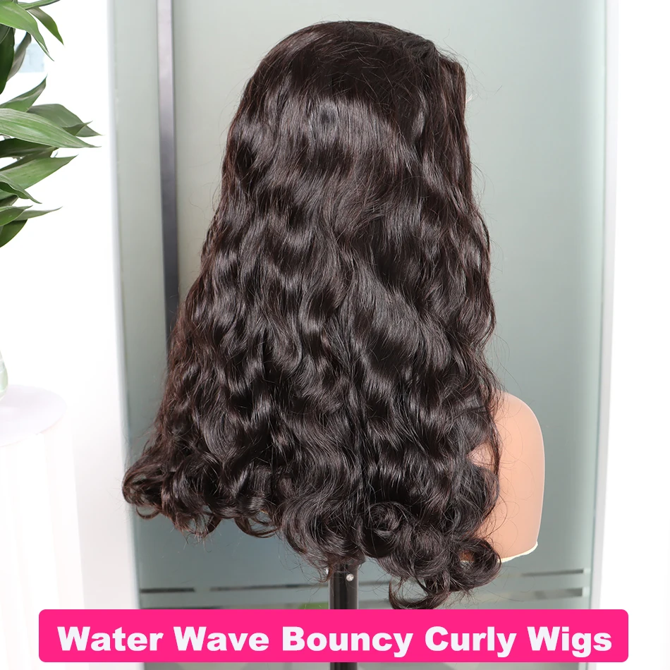 Yiwigs 250% Dichtheid Water Wave Super Dubbel Getrokken Vietnamese 100% Ruwe Menselijk Haar Pruiken Krullend 4x4 Vetersluiting pruik Voor Vrouwen