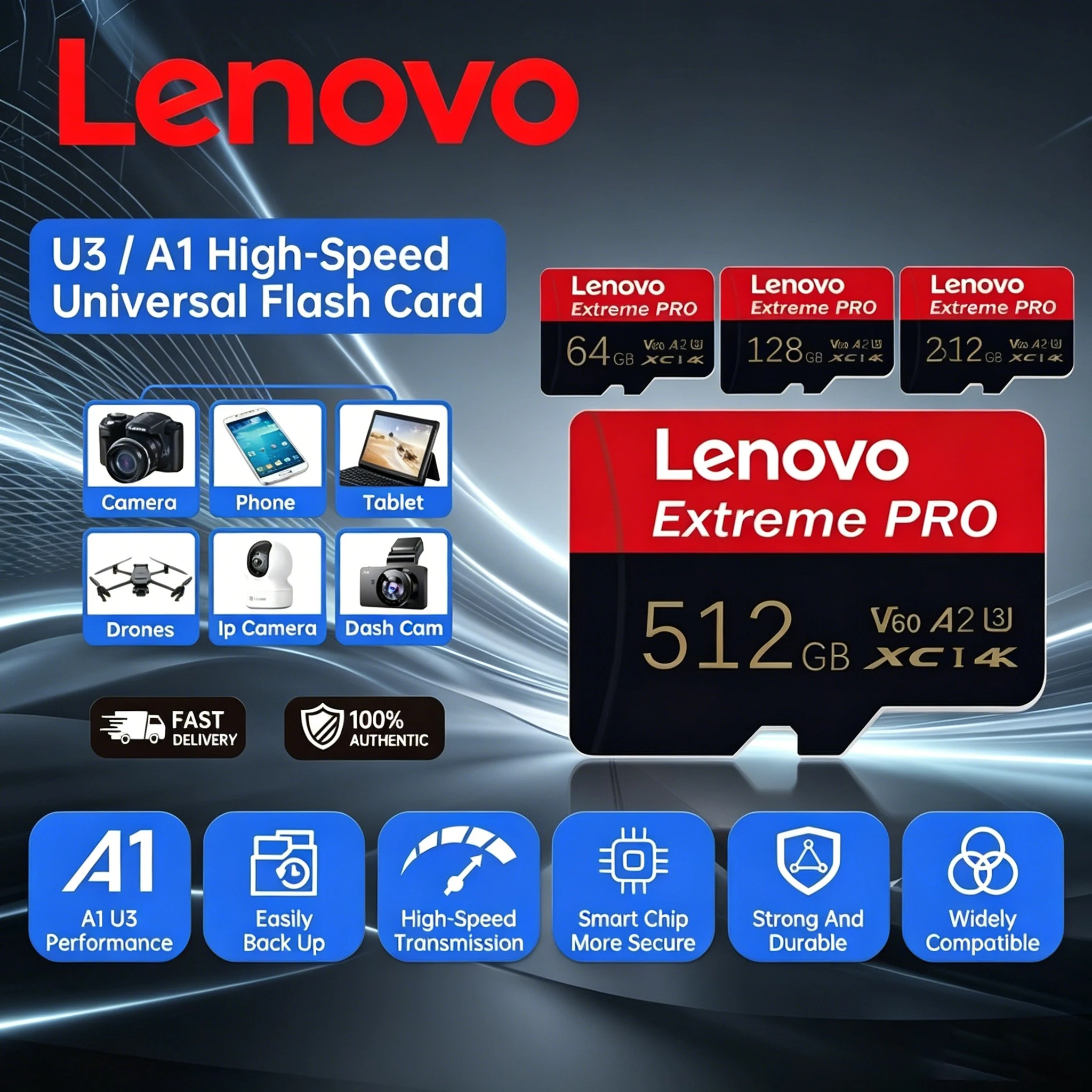 Lenovo Real Capacity Micro TF SD Card 512GB 256GB Flash Memory Card High Speed Cartao De Memoria 128GB For Sony Nintendo Switch
