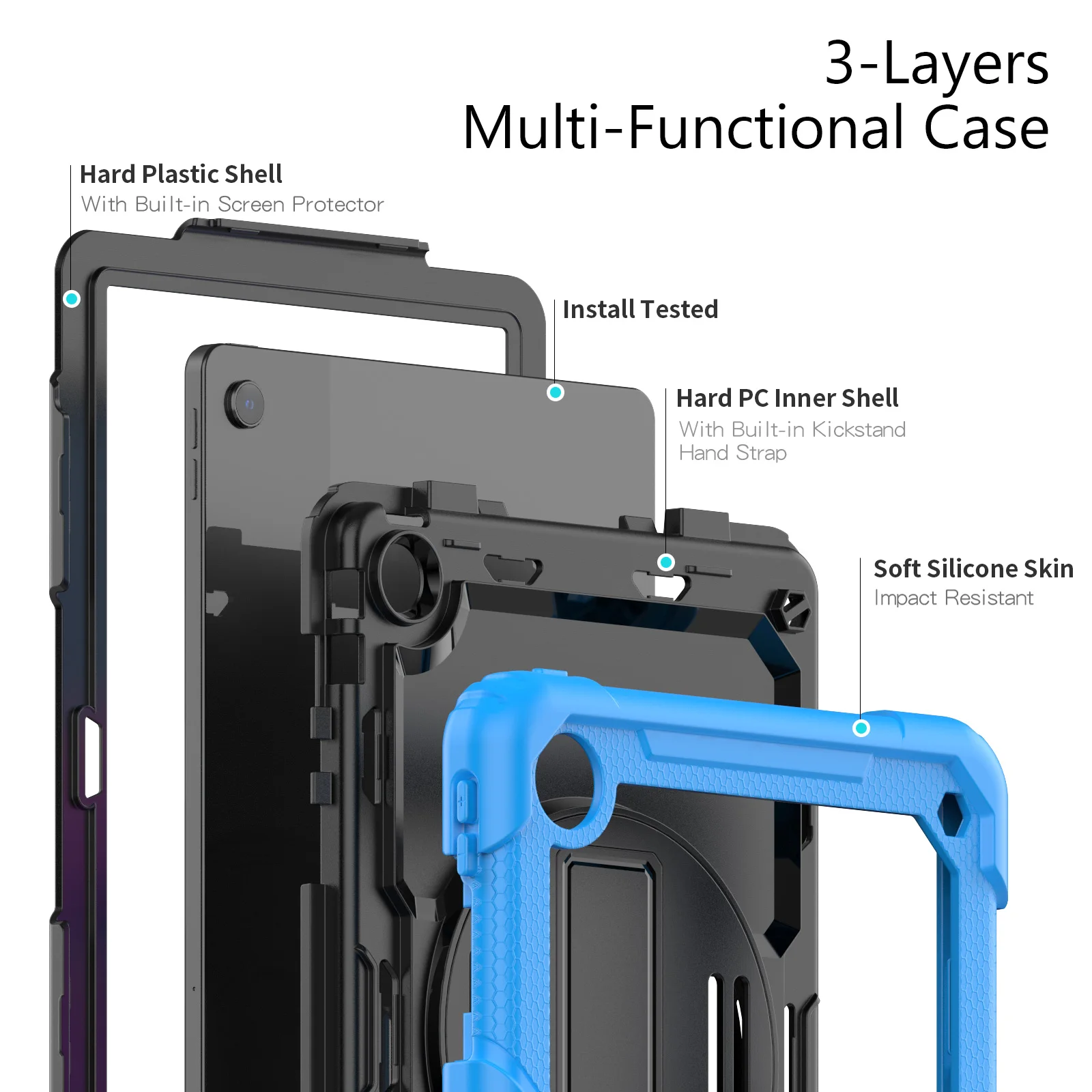 Case With Screen Protector For Lenovo Xiaoxin Pad 10.6 inch 2022 M10 Plus 3rd Gen TB125FU TB128FU 3-Layer Protection Armor Cover