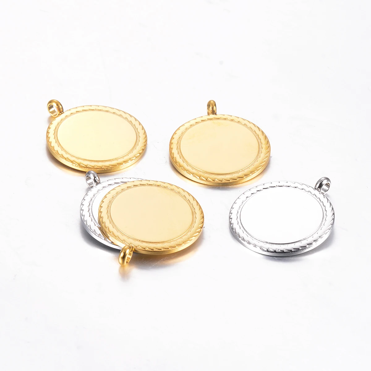 3Pcs Round Embossed Tags Stainless Steel Customized ID Necklace Unisex Jewelry Double Side Polished