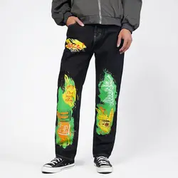 IFitnaEU Jeans neri uomo pantaloni Y2k moda uomo dritto di alta qualità Harajuku Hip Hop Street abbigliamento da uomo