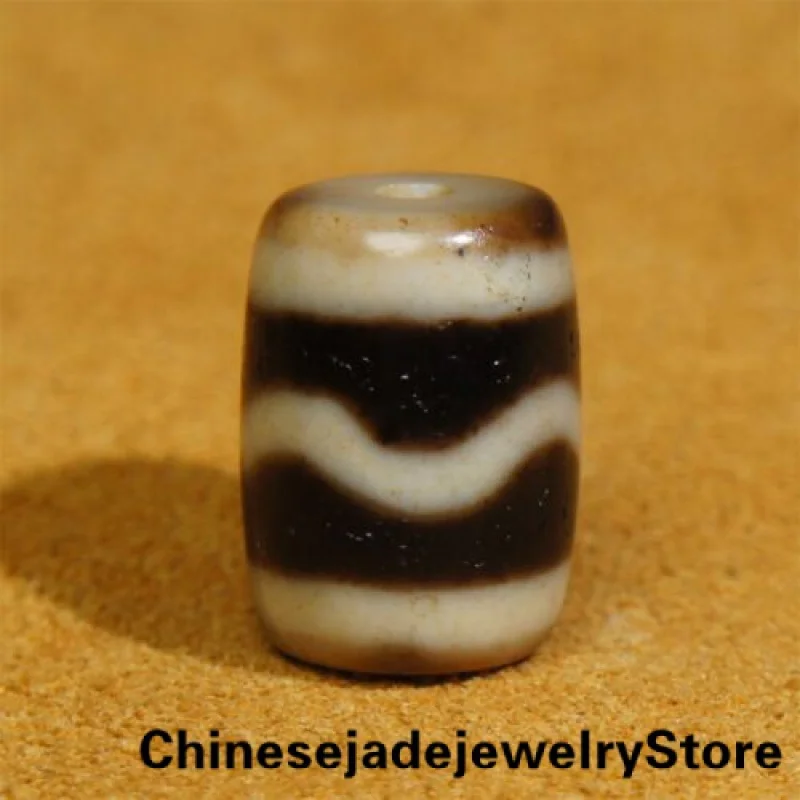 Ancient Tibetan DZI Beads Old Agate Water Stripe Totem Amulet Pendant GZI 16 × 12