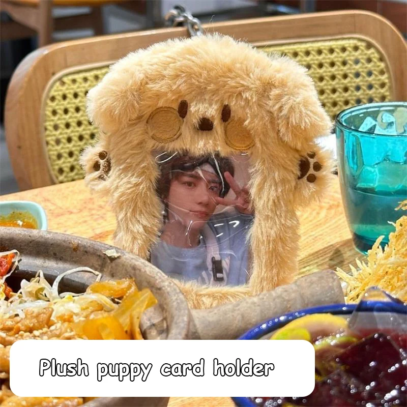 

Cute Puppy Dog Plush ID Card Protect Holder Idol Photo Display Card Holder Students Card Storage Book Keychain Bag Pendant Gifts