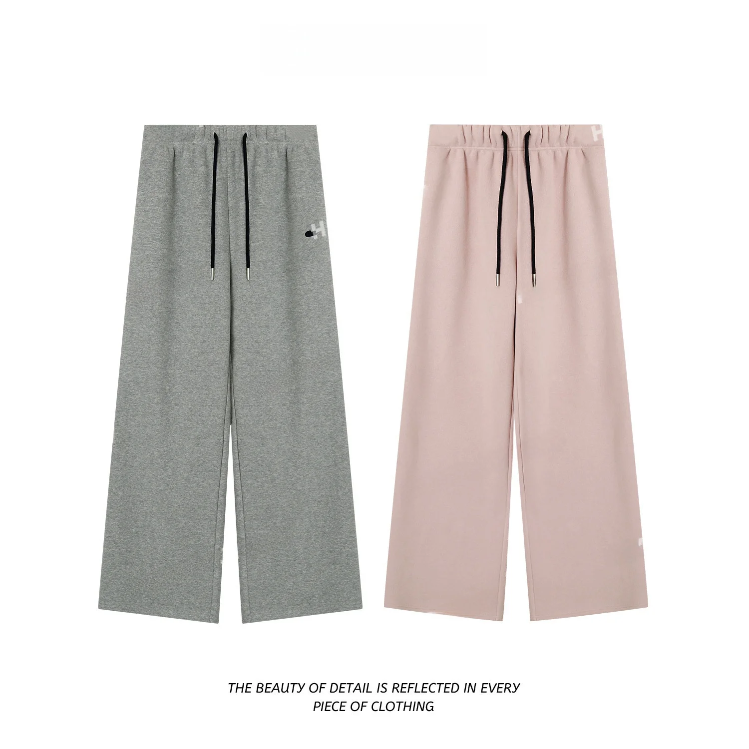 

Lace Knitted Straight Leg Pants Korean Style Embroidery Color Block Drapey Soft Cotton Long Trousers for Young Women