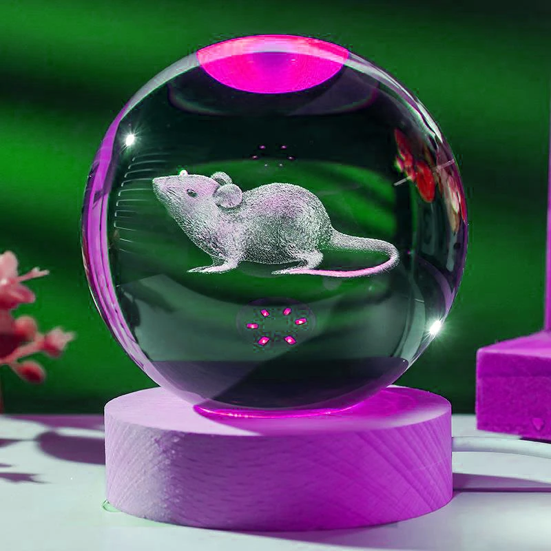 كرة كريستال فأرة وبقرة محظوظة ضوء ليلي ، ديكور مصباح الطاولة ، عيد الميلاد ، هدية عيد الحب ، هدية الحفلات ، المنزل ، 1: #1
