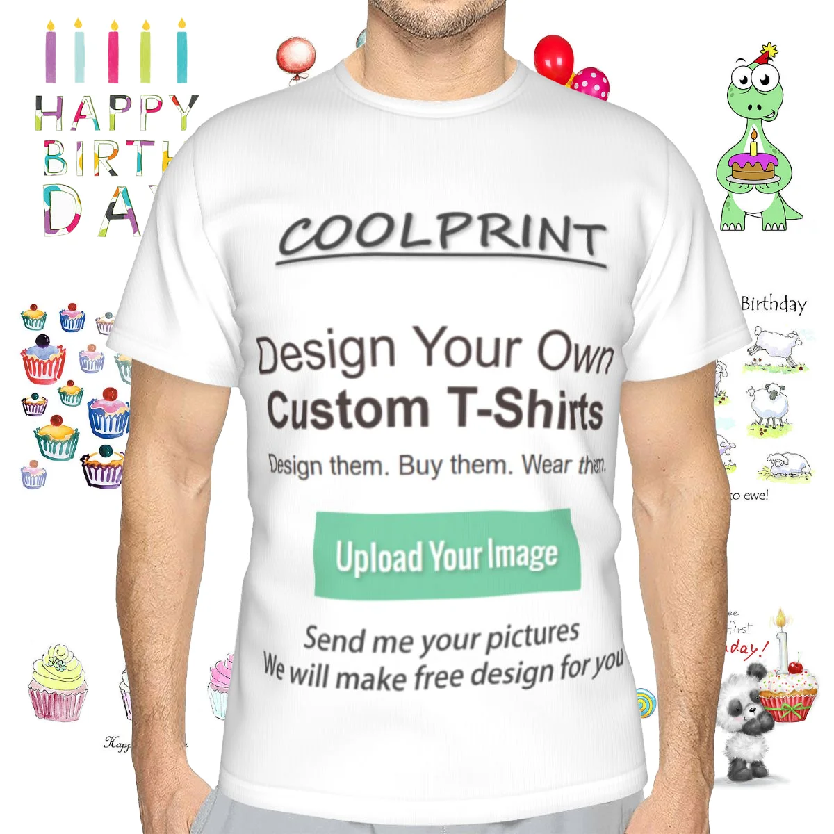 CoolPrint Mens Custom T-Shirts Personalized T-Shirts  Name Birthday Date Year T-Shirts Text DIY Customized Printed Tee