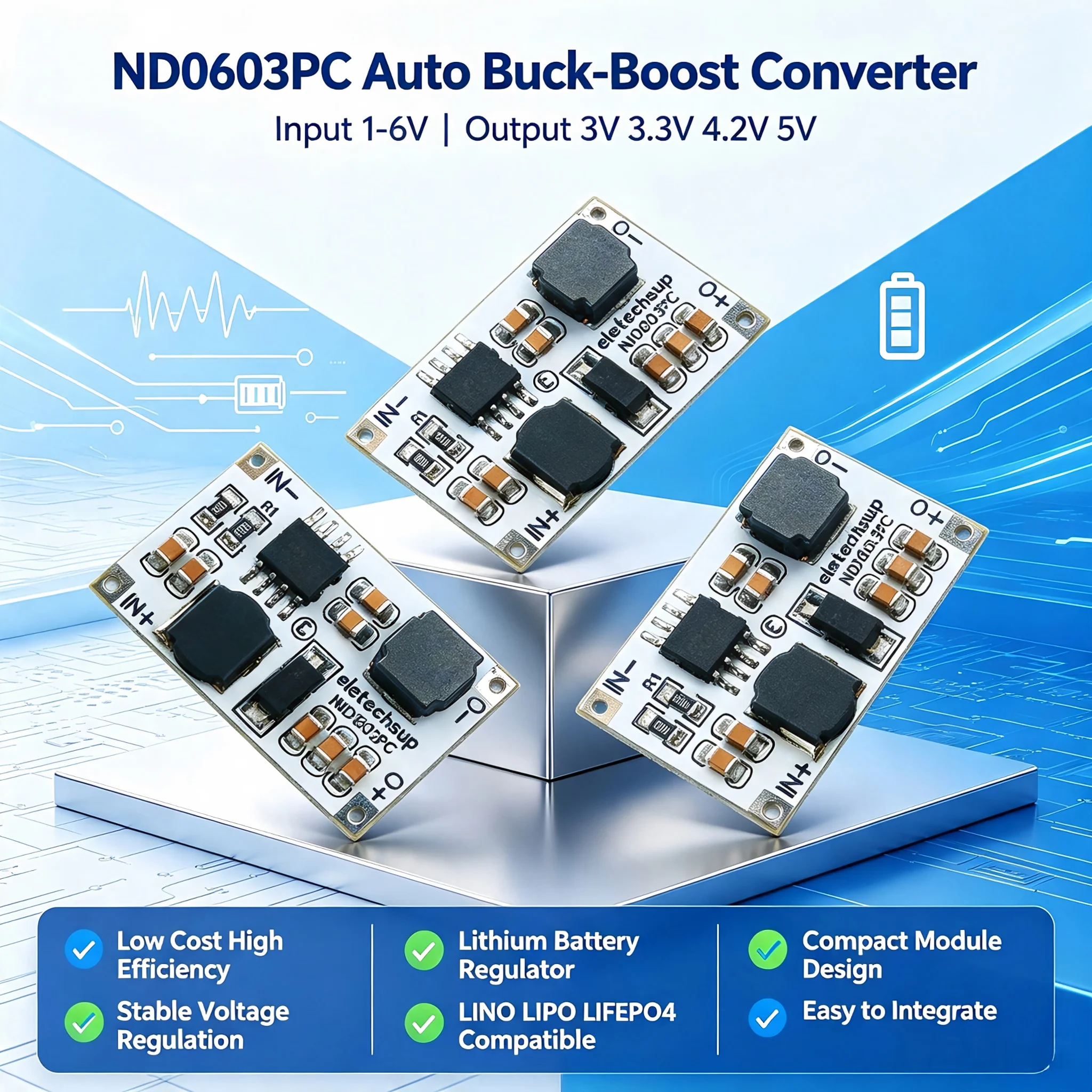 DC-DC Auto Boost Buck Converter Module for Arduino ESP32 ESP8266 Voltage Converter 1-6V to 3V 3.3V 4.2V 5V