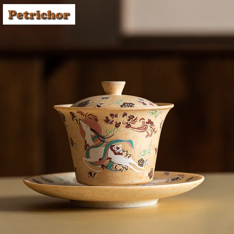 

150ml Nine Colored Deer Dunhuang Apsaras Gaiwan Retro Tea Tureen Tea Bowl With Lid Kit Tea Maker Cover Bowl Tea Services Craft