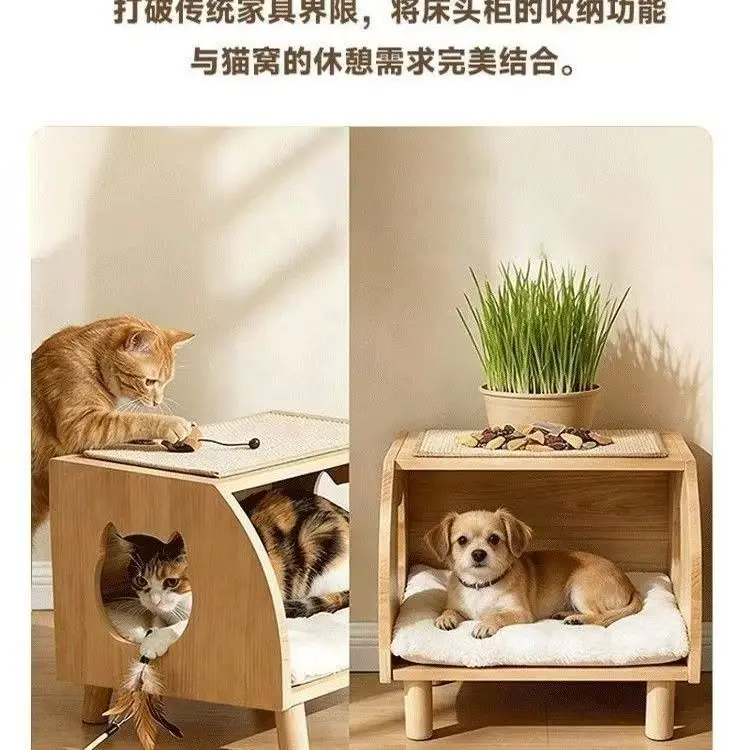 Cat House Mat Pet Bed Cat Bed House Nest Mat Cattery Wood Dog House Suitable for All Seasons Sisal Cat Scratching Post