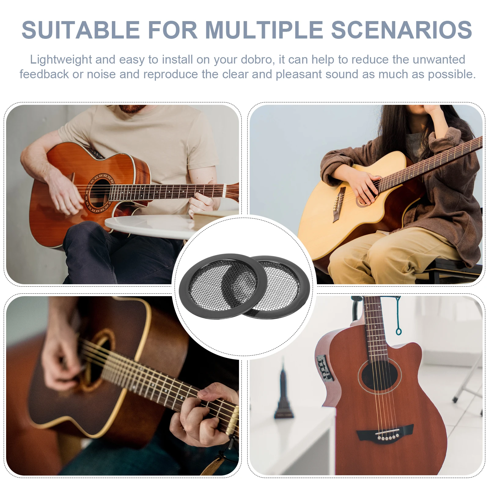 

2pcs Metal Sound Hole Cover for Dobro Guitar Resonator Noise Reduction Grille Screen Parts Lightweight Easy Install Acoustic