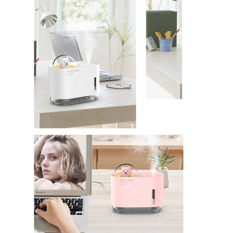 ناشر USB صغير مع إضاءة ليلية ليد ، مرطب هواء لغرفة النوم ، المنزل ، سطح المكتب ، المكتب ، الوردي