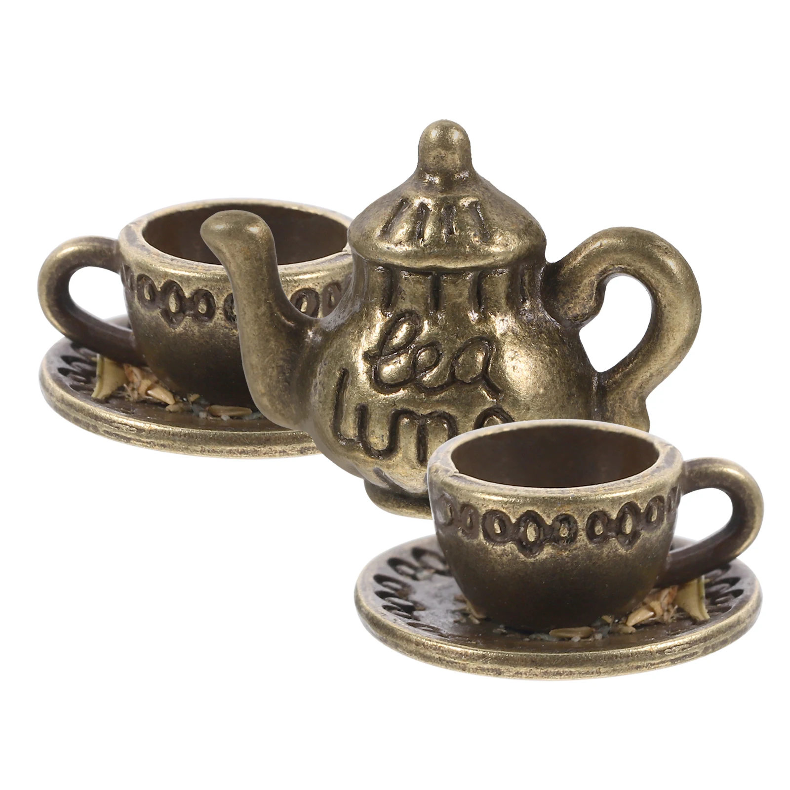 

1 set Mini Metal Teapot Copper Color Vintage Dollhouse Kitchen Accessories Miniature Tea Set Reusable Safe Bright