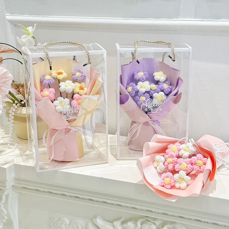 باقة زهور كروشيه باقة التخرج هدايا اليدوية المنسوجة باقة عيد ميلاد المعلم هدية هدايا الزفاف الضيوف