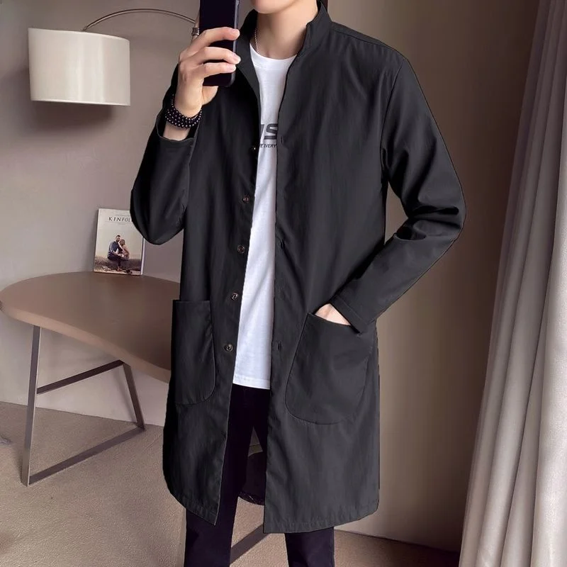 

Мужская куртка с воротником-стойкой, новинка осени 2024, корейская версия, приталенная, тонкая, универсальная, повседневная, средней длины, для весны и осени