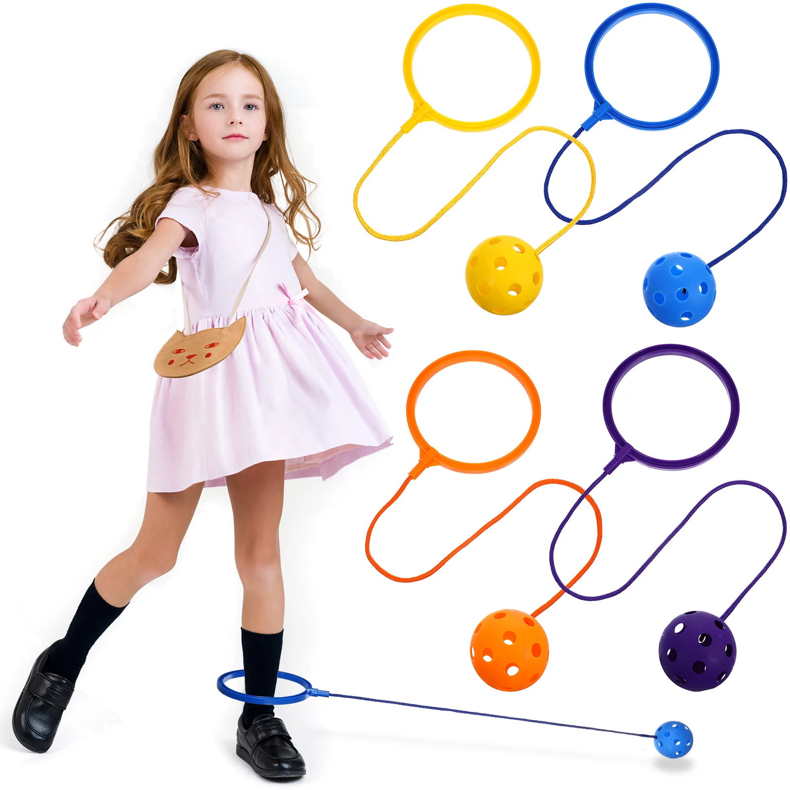 4 Pcs Bouncing Ball Ankle Skip Toy for Kids Jump Ropes Jumping Ring Balls Exercising Toys