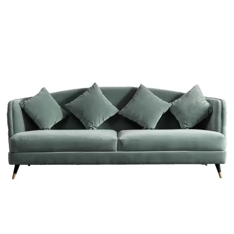 

American living room pull button minimalist sofa light luxury velvet fabric solid wood straight row French sofa