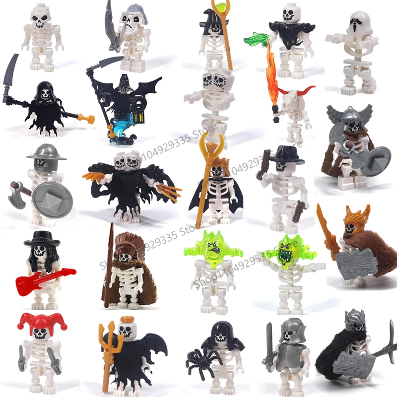 Blocs de construction de scène d'halloween, squelettes, fantômes, roi de l'armée, personnages assemblés, accessoires de bricolage, briques, jouets, cadeaux pour enfants
