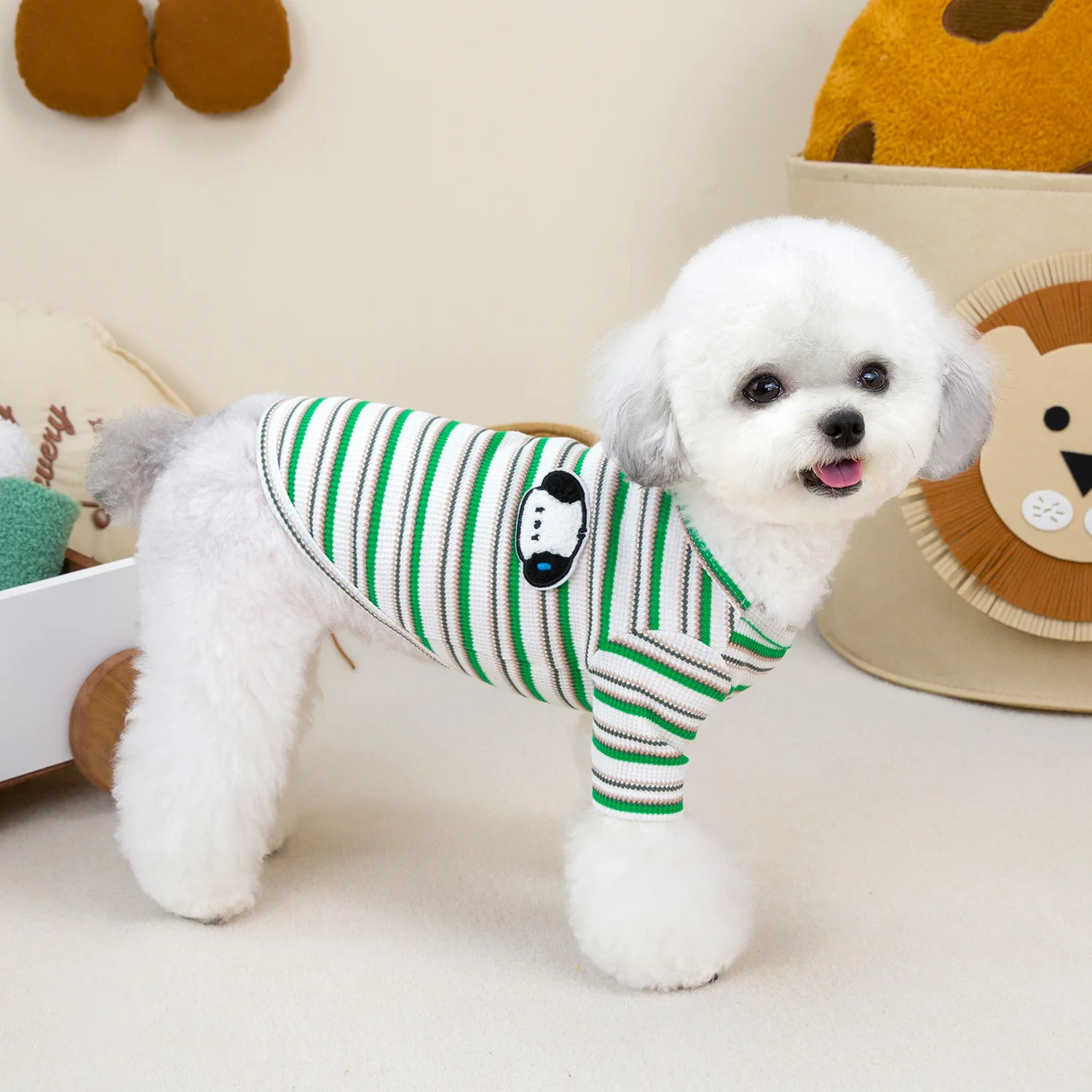 New Dog Clothes Striped T-shirt Warm Dog Long Sleeve Hoodie Cartoon Puppy Fashion Design Pet Clothes