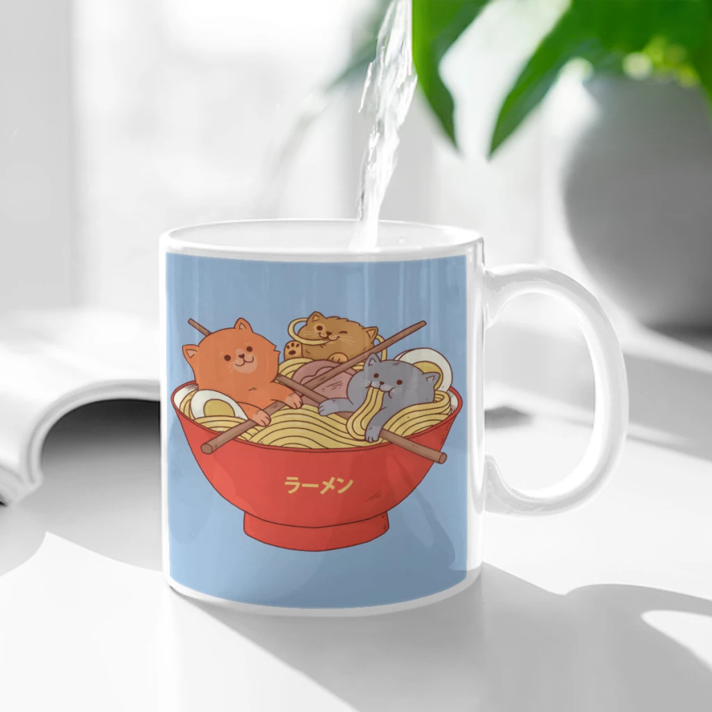 

Kawaii Anime Cat Shirt Japanese Ramen Noodles Ceramic Cup Coffee Oatmeal Breakfast Cup Creative Personality Mug