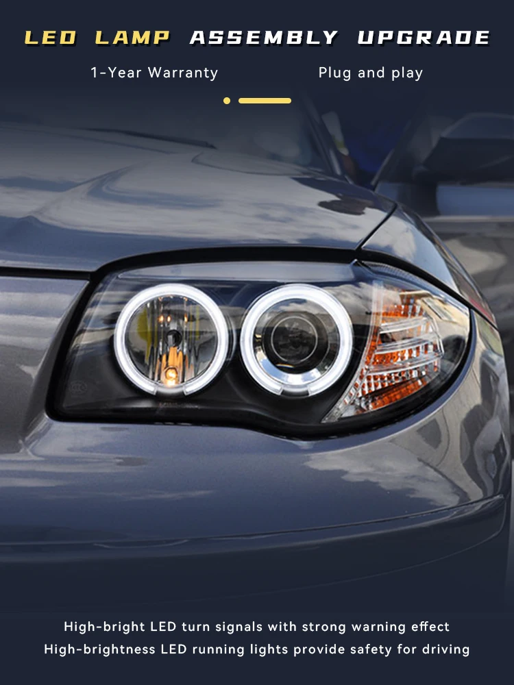 Car Lights For BMW 1 Series E87 120i 130i 2004-2011 LED Headlights Assembly Angel Eyes Design Projector Lens DRL Accessories