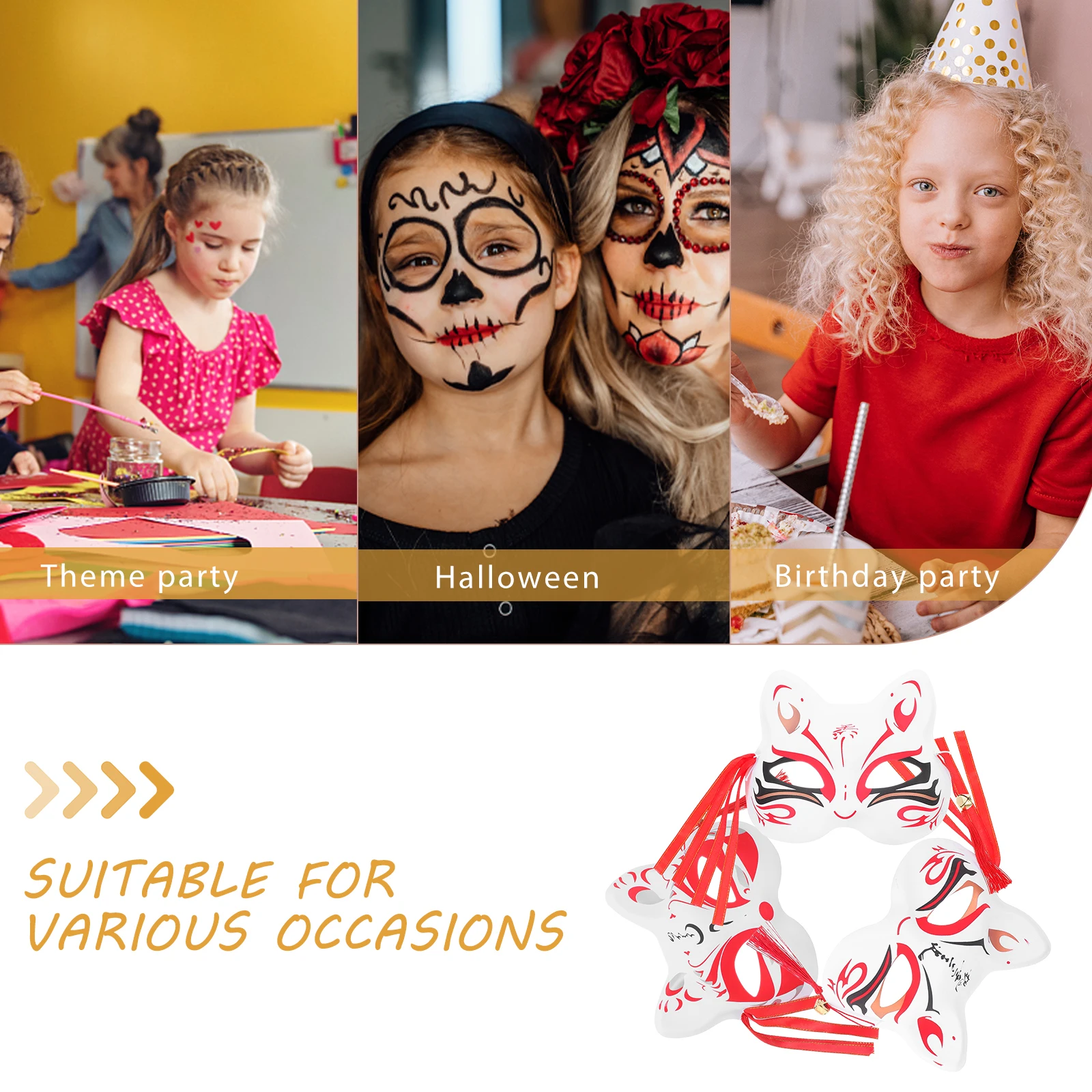 

3Pcs Half Face Cat Mask Masquerade Cosplay Japanese Style Party Dress Up Photo Props Cat Mask for Party Photo Props