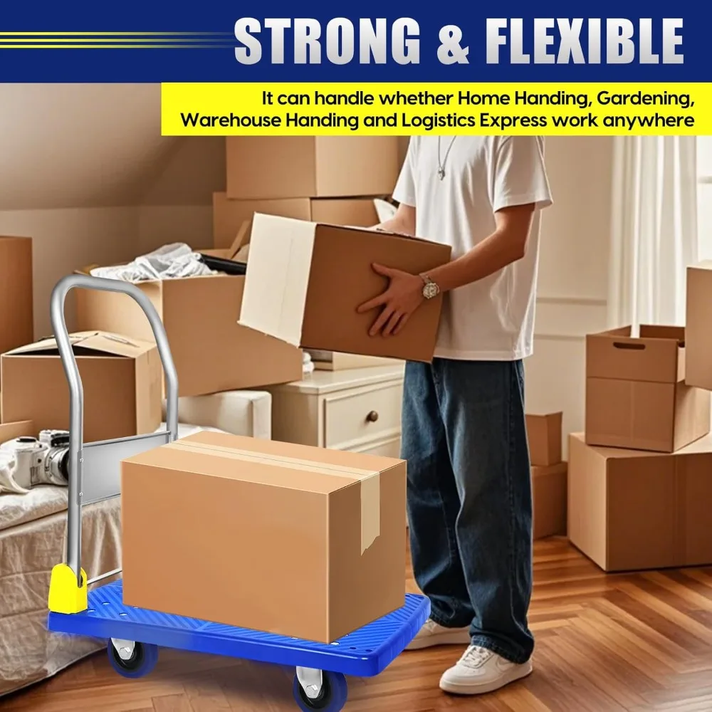 

Platform Truck with 440lb Weight Capacity and 360 Degree Swivel Wheels, Foldable Push Hand Cart for Loading and Storage,