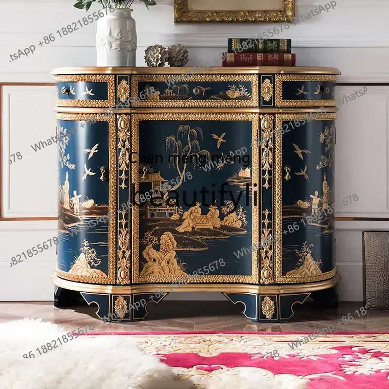 

D178 Chinese-style painted porch cabinet, foyer shoe cabinet, living room decoration hand-painted landscape locker