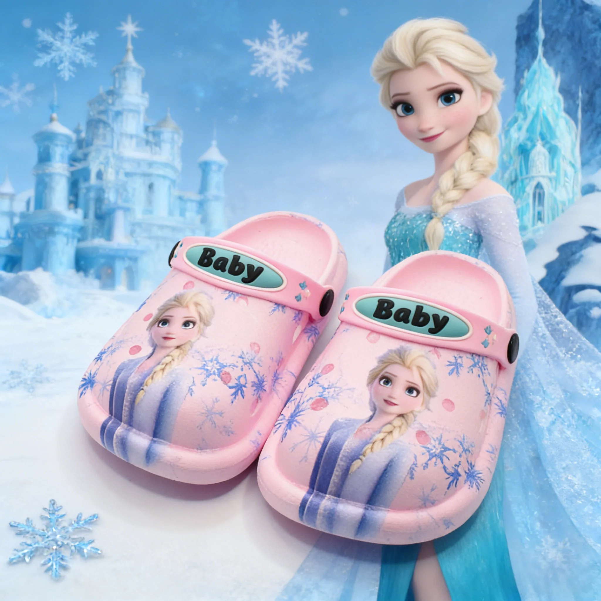 

Kids'Slippers Elsa Princess Frozen Summer Shoes For Children Anti-slip Thick Bottom Home Slipper Designer Pink Size 21-30