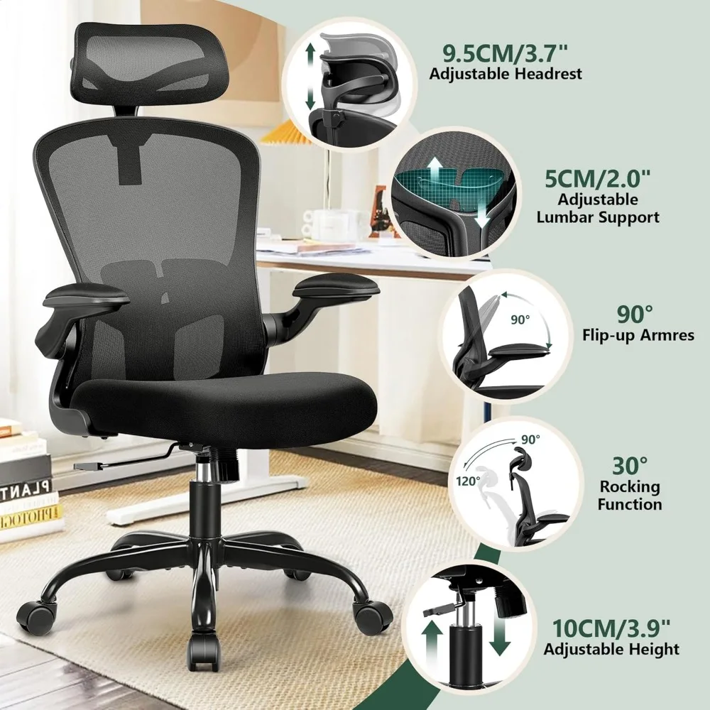 Ergonomic High-Back Office Chair with Headrest, Adjustable Lumbar Support and Wheels for Executive Use