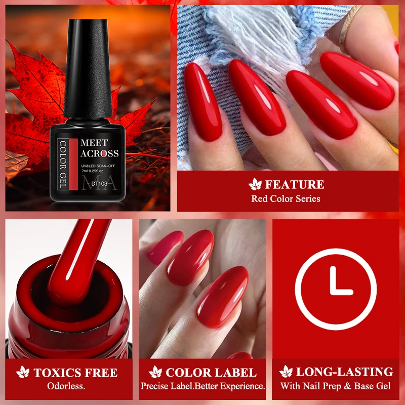 MEET ACROSS 7ml Wine Red Gel Nail Polish Long-Lasting French Style Gel Nail Supplies For Manicure DIY Design Nail Art Varnish