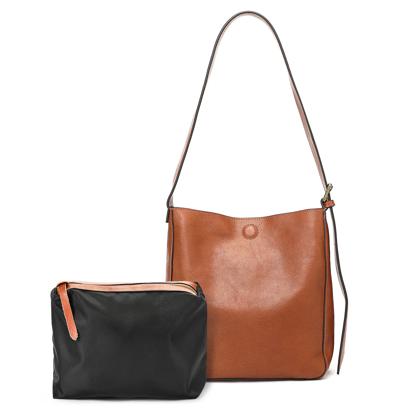 

New Versatile Korean Style Genuine Leather Women's Bucket Bag Large Capacity Commuter Crossbody Bag For Ladies