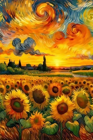 Impression sur toile inspirée de Van Gogh, champ de tournesols au coucher du soleil – Décoration murale impressionniste vibrante pour salon, chambre à coucher