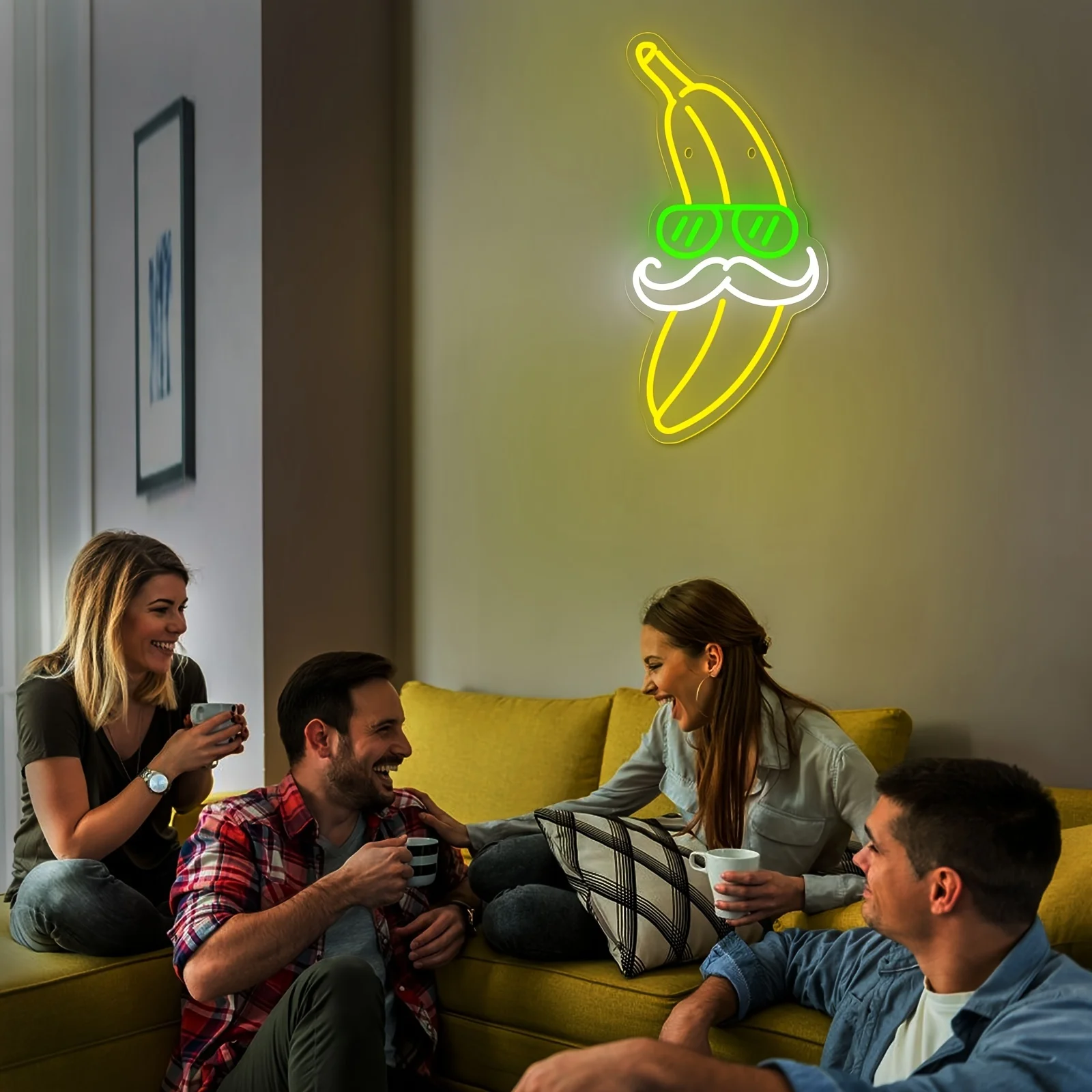 LED Cartoon Banana Neon Sign Beard Fashion Glasses Neon Light for Restaurant Fruit Shop Bedroom Nursery School Decor Birthday