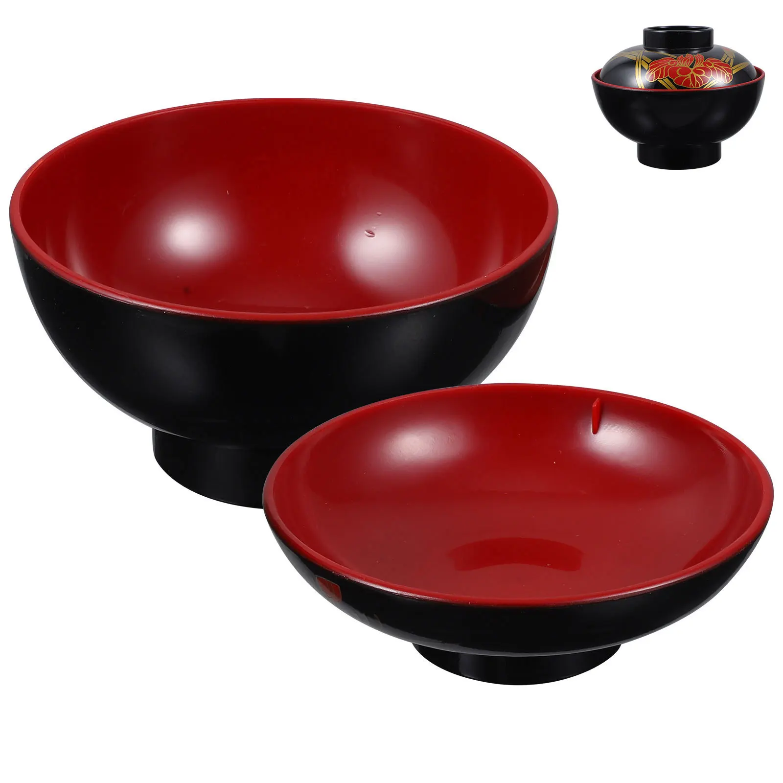 

Japanese Red Rose Soup Bowl Lidded Food Container Traditional Style Rice Bowl for Restaurant Home Kitchen Soup Container