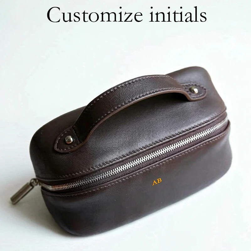 Customize Initials Leather Pillow Makeup Bags For Women Luxury Designer Handbag Purse 2026 New Cowhide Travel Business Organizer